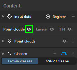 PIX4Dsurvey point clouds hide all layers button