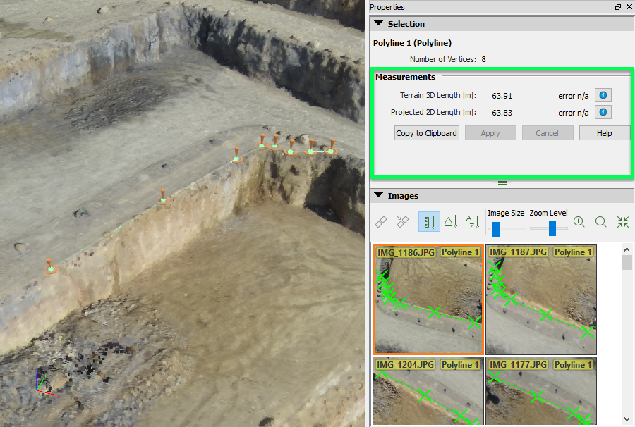 PIX4Dmapper projected 2D length terrain 3D length polylines