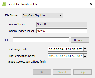 Select Geolocation File CropCam Flight Log PIX4Dmapper